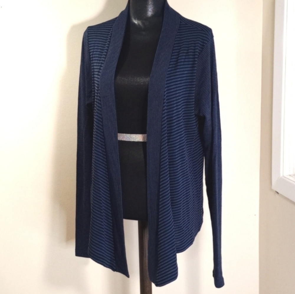 100% Merino Wool Striped Blue and Black cardigan